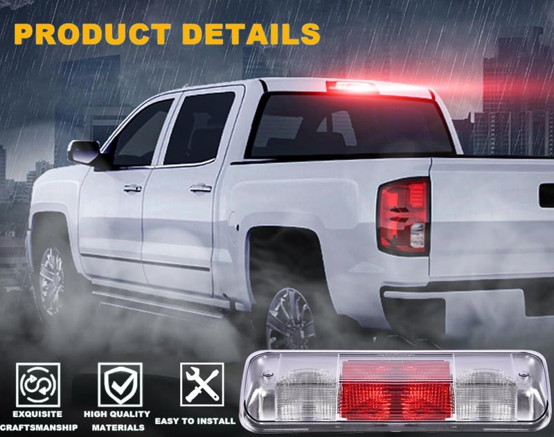 GPLUS 3rd Brake Light, Compatible with 2004-2008 Ford F150 Truck Third Brake Lights Assembly High Mount Center Rear Roof Third Cargo Light Parking Light Halogen, Clear/Red Lens Black Housing - Image 3